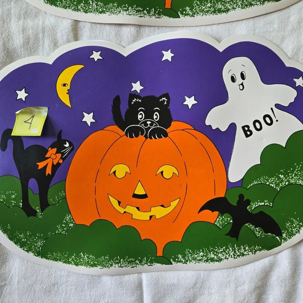 Vintage Halloween Placemats Black Cat Ghost Jack O Lantern Festive 90s Nostalgia